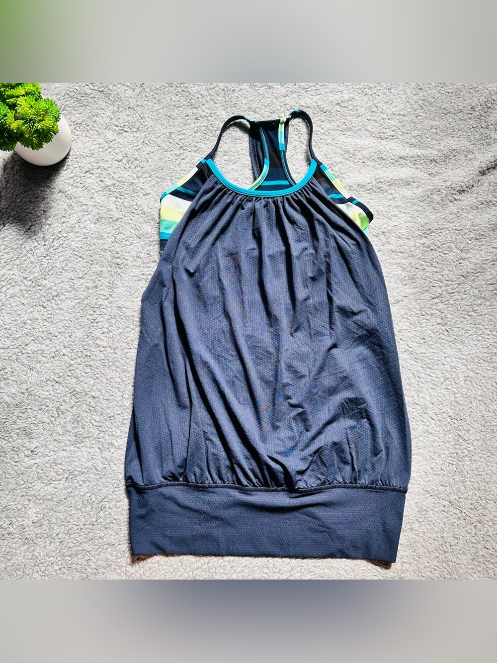 🌊 Lululemon Run Swift Racerback Tank Top Coastal Blue Aqua Stripe Size 6 Yoga